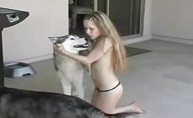 Extremely hot teen and her dogs